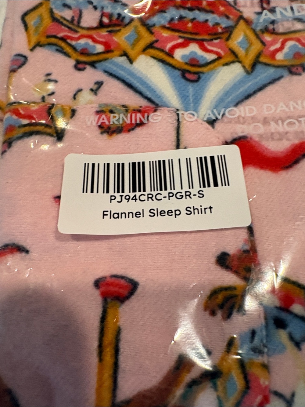 Printfresh x Kathy Hilton Christmas Carousel Flannel Sleep Shirt Pink Garland S - Picture 3 of 5